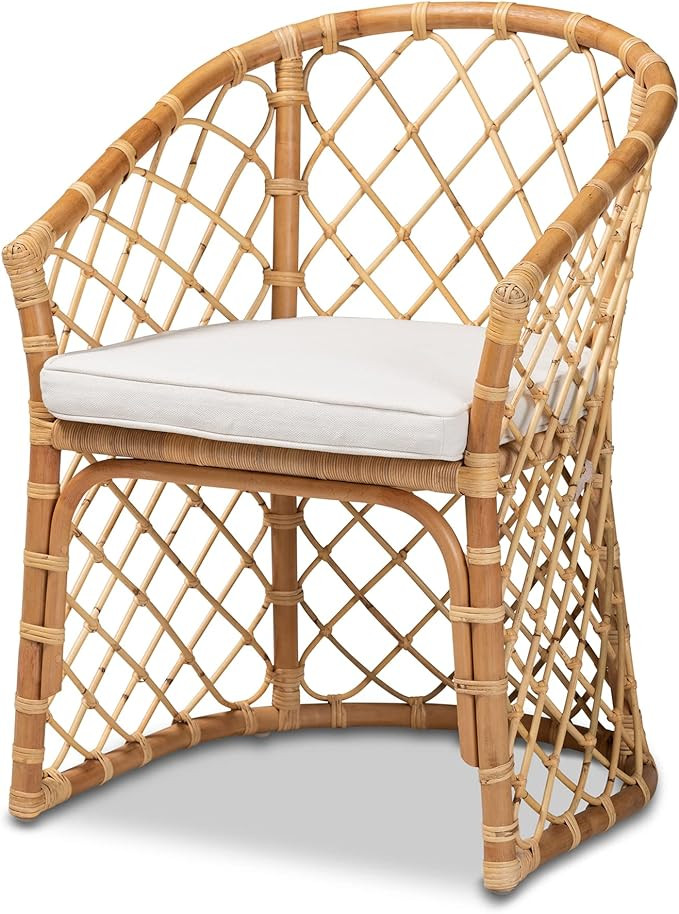 Baxton Studio Orchard Modern Bohemian White Fabric Upholstered and Natural Brown Rattan Dining Ch... | Amazon (US)