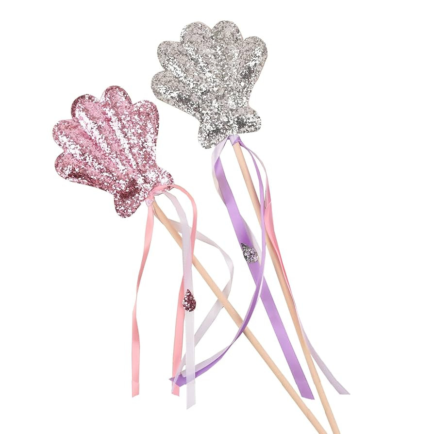 mollensiuer 2 Pieces Shell Shaped Princess Fairy Wands Party Favor Wands Sequin Wands Party Favor... | Amazon (US)