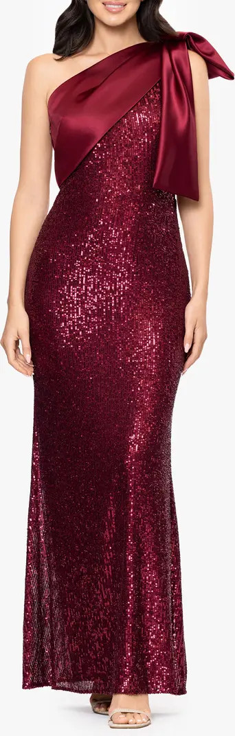 Betsy & Adam Sequin Bow One-Shoulder Column Gown | Nordstrom | Nordstrom