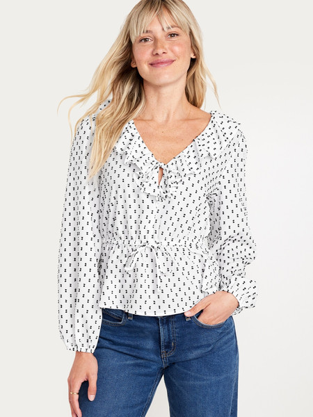 Waist-Defined Ruffle-Trim Clip-Dot Top for Women | Old Navy (US)
