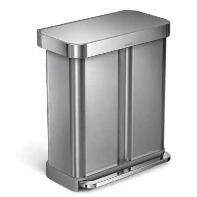 simplehuman® Dual Compartment Rectangular 58-Liter Step Trash Can in Brushed Stainless Steel | Bed Bath & Beyond