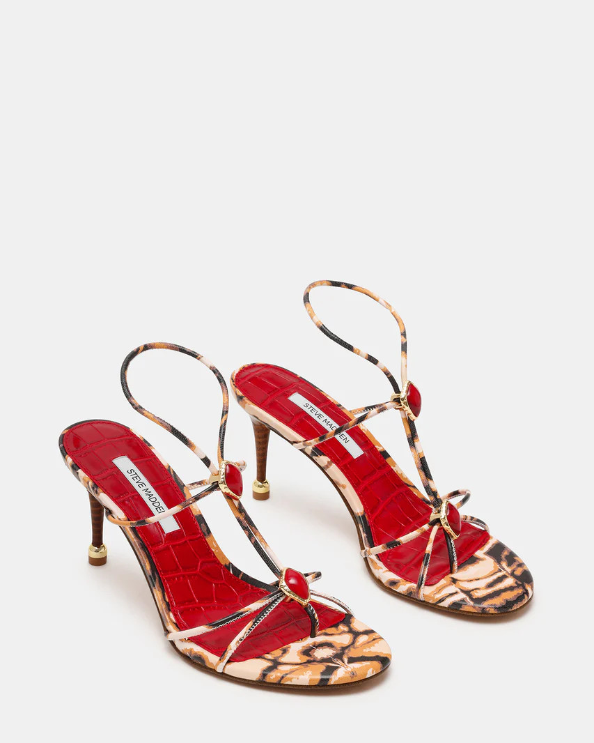 RAMOS-STONE RED/BROWN PRINT Strappy Stiletto Women's Heel | Steve Madden (US)