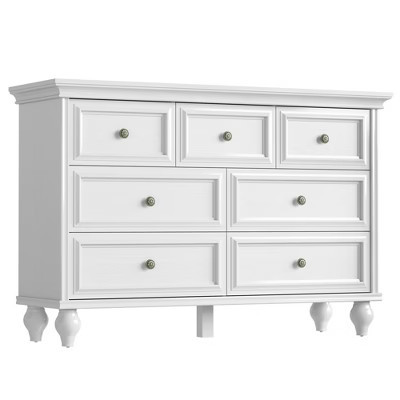 7 drawer dresser, large storage dresser, chest of drawers, white wood storage cabinet, solid wood legs, suitable for bedroom, living room, entryway | Target