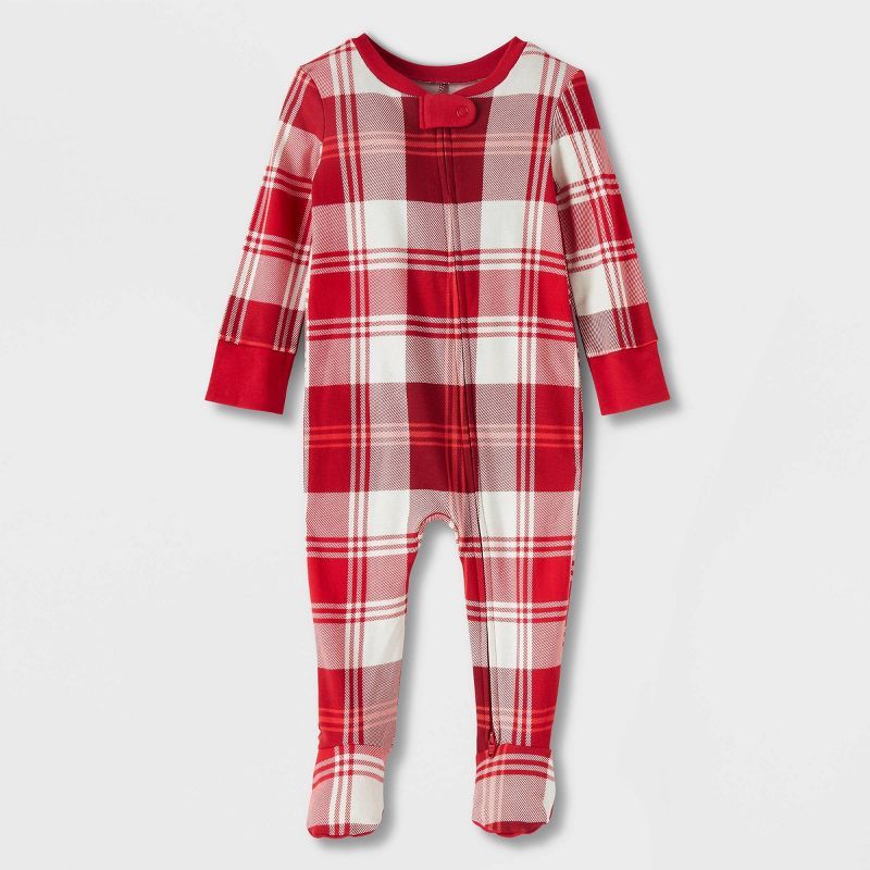 Infant Tartan Plaid Long Sleeve Union Suit - Hearth & Hand™ with Magnolia Red/Cream | Target
