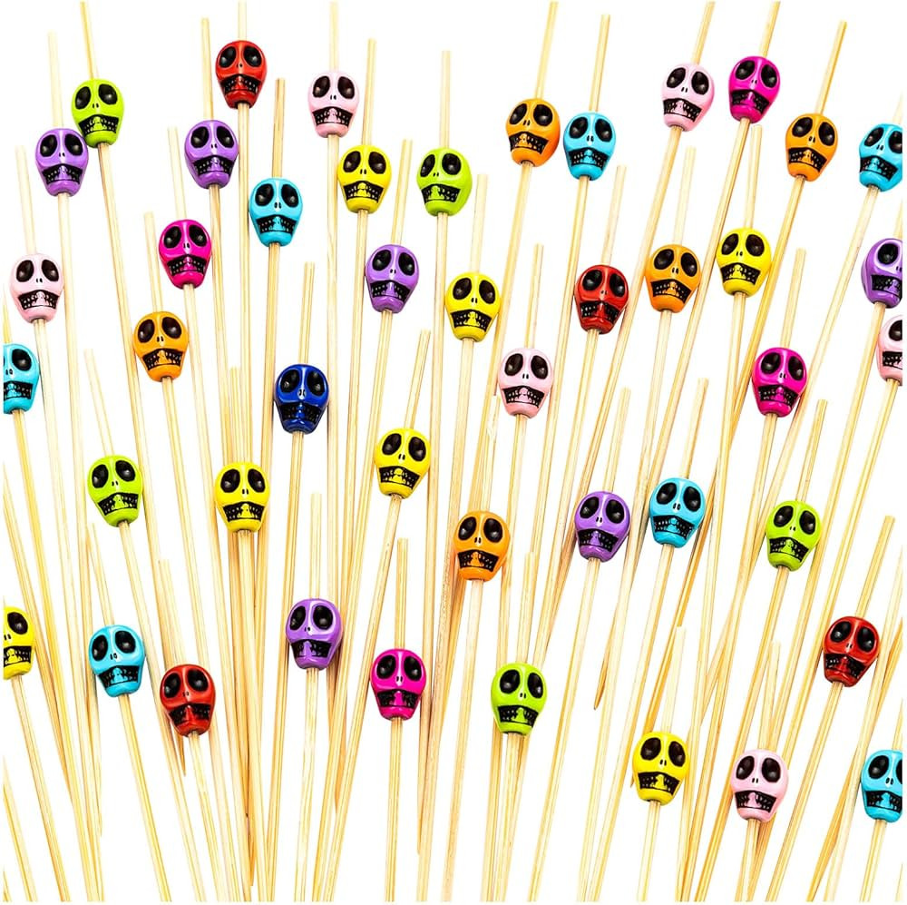 200 pcs Halloween Skull Cocktail Picks 4.7Inch Halloween Toothpicks Colorful Sticks Picks Bamboo ... | Amazon (US)