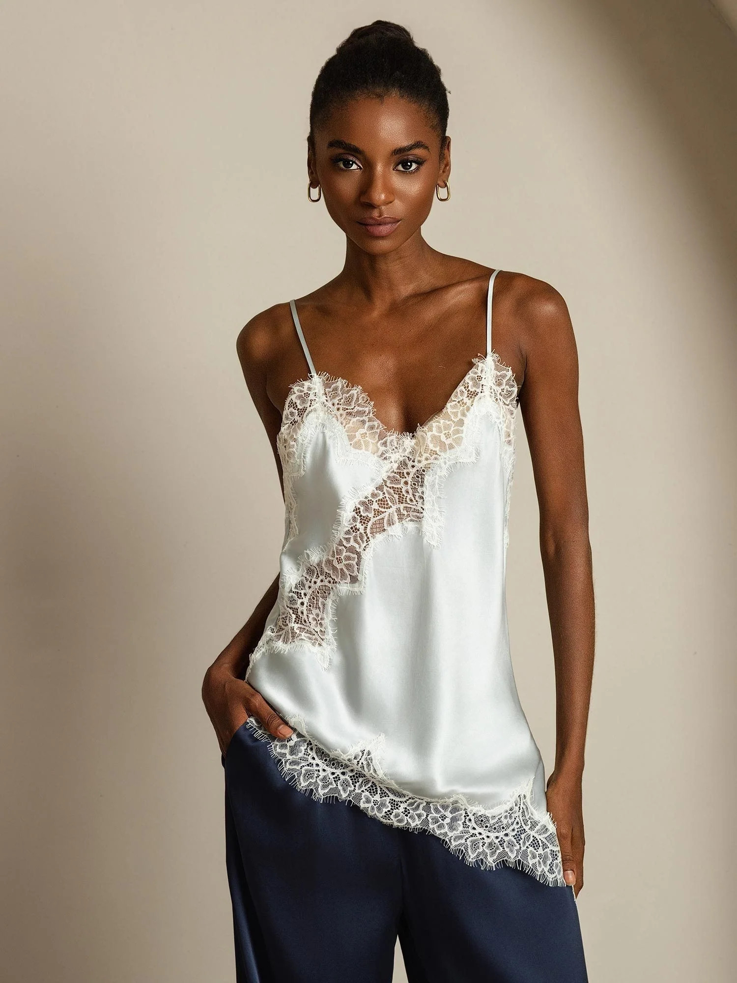 Silk Camisole Top with Lace Hem | Pure Silk | SilkSilky
