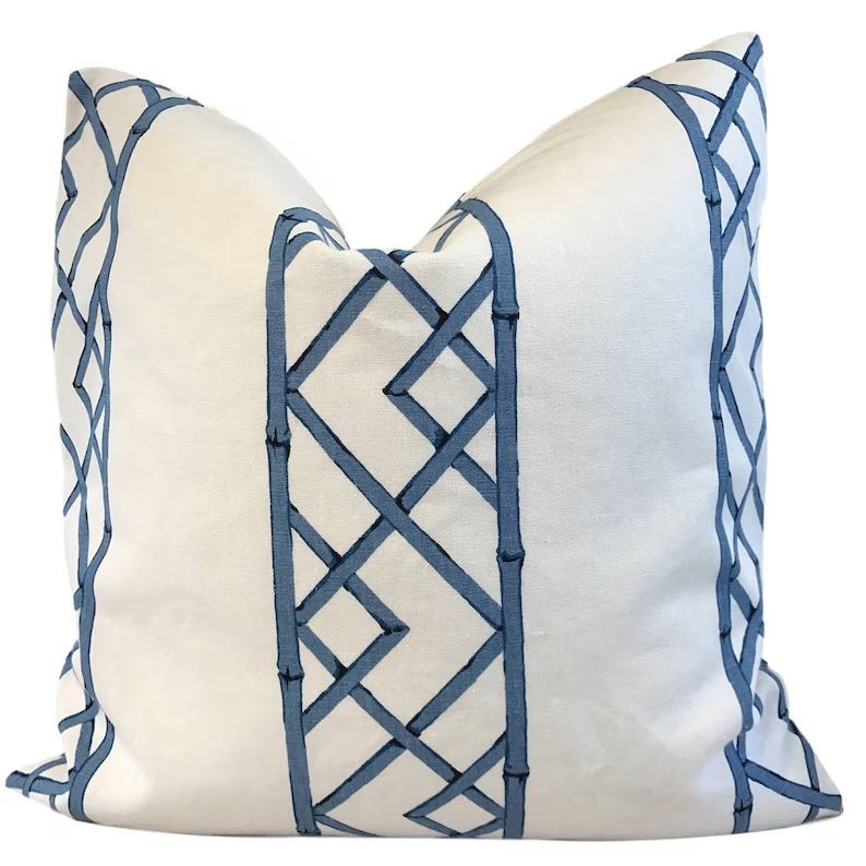 Kravet Latticely Ultramarine Pillow Cover w/Ivory Linen Reverse -  Blue Trellis Pillow Geometric ... | Etsy (US)