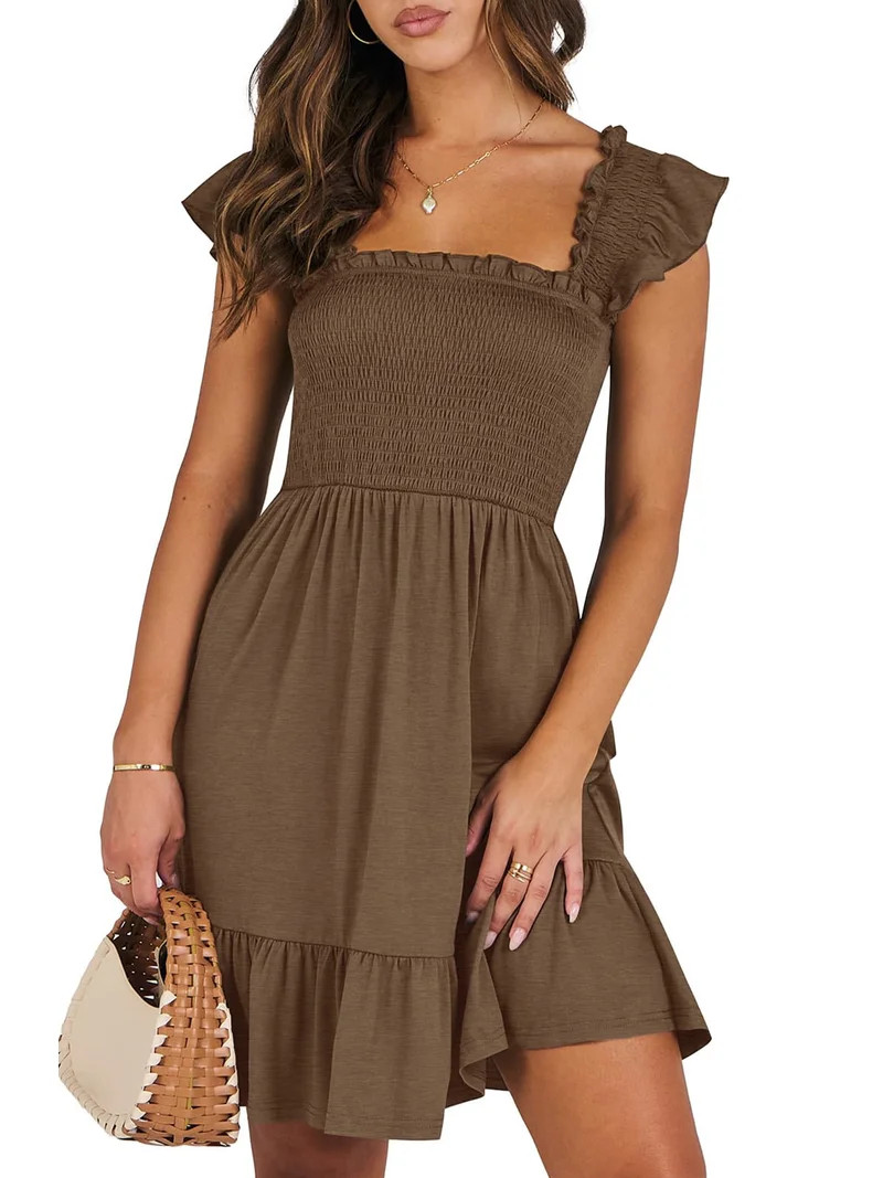 UVN Summer Dresses for Women Casual Sleeveless Square Neck Midi Dress Ruffle Backless Swing Flowy... | Walmart (US)