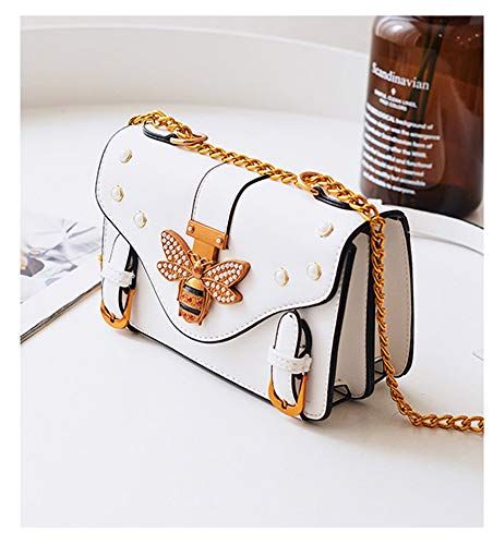 Margalet Small Leather Handbag Cross-Body ins Super hot Chain Bag Girl bee Bag-White | Amazon (US)