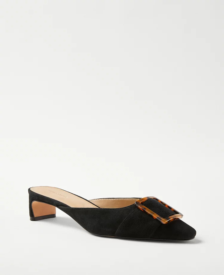 Tortoiseshell Print Buckle Suede Mule Pumps | Ann Taylor (US)