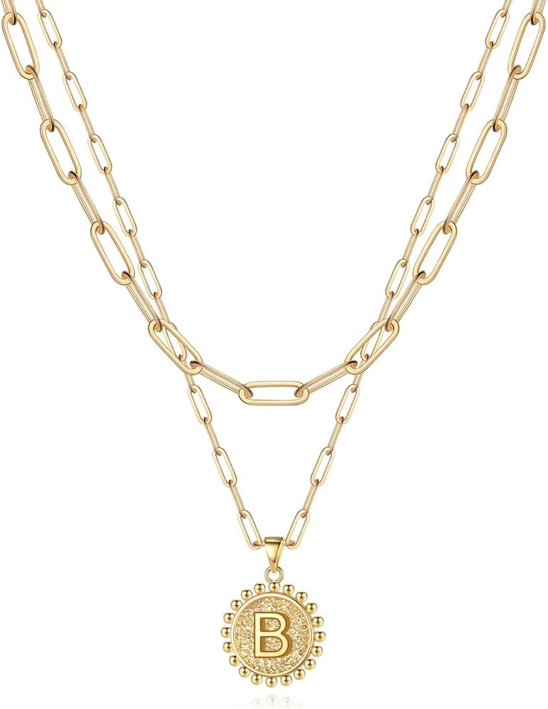 Yoosteel Gold Initial Necklaces for Women Girls, 14K Gold Plated Dainty Layering Paperclip Link C... | Amazon (US)