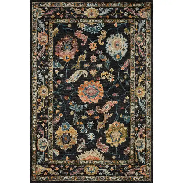Alexander Home Megan Floral Hand-Hooked 100% Wool Area Rug - 5' x 7'-6" - Black / Multi | Bed Bath & Beyond
