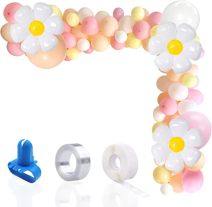 FGBB 136Pcs Daisy Groovy Balloon Arch Garland,Daisy Flower Birthday Party Decorations Macaron Pin... | Amazon (US)