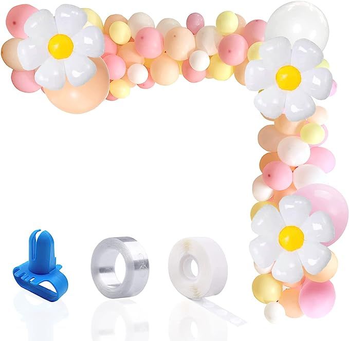 FGBB 136Pcs Daisy Groovy Balloon Arch Garland,Daisy Flower Birthday Party Decorations Macaron Pin... | Amazon (US)