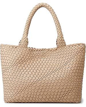 Woven Bag for Women, Fashion Top Handle Shoulder Bag Vegan Leather Shopper Bag Large Travel Tote ... | Amazon (US)