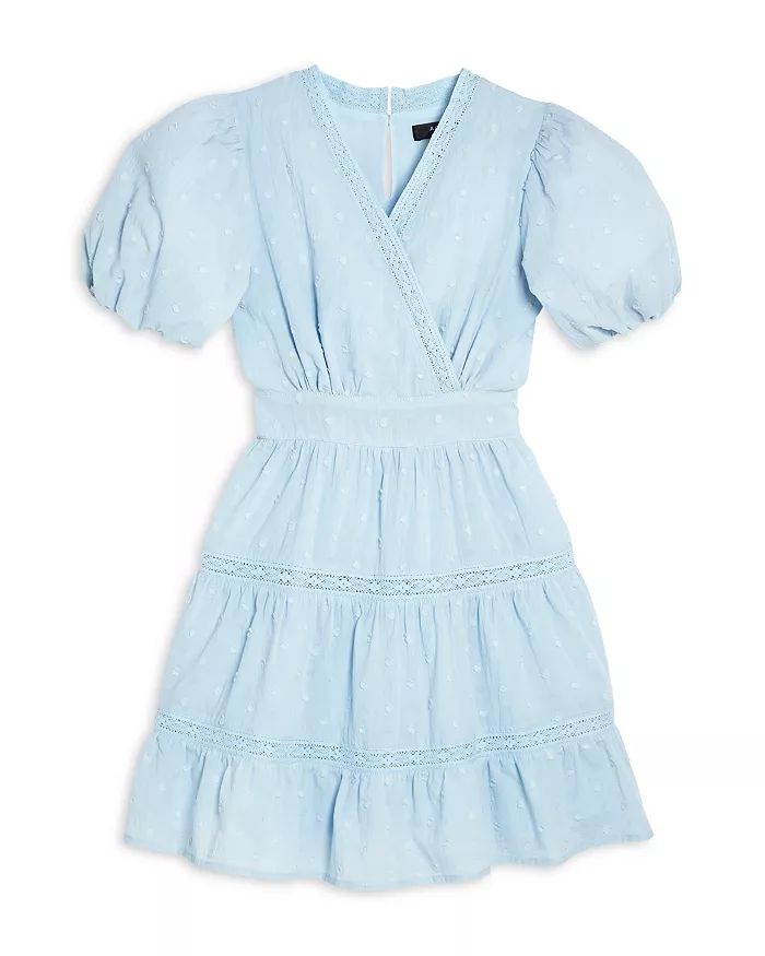 Girls' Puff Sleeve Clip Dot Lace Trim Tiered Dress, Little Kid, Big Kid - 100% Exclusive | Bloomingdale's (US)