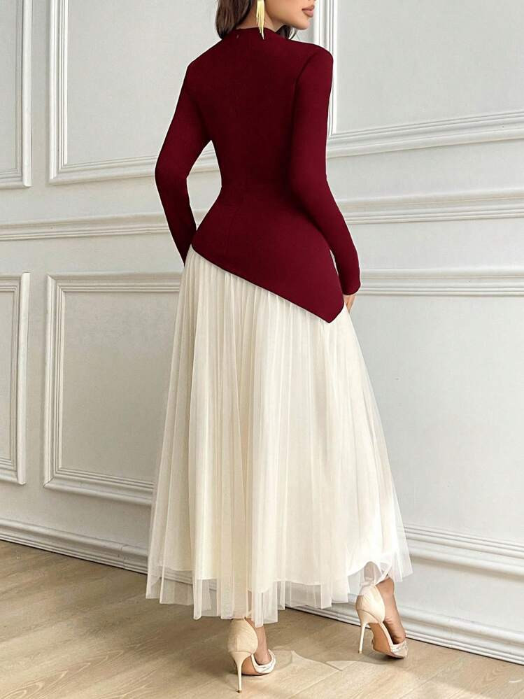 Modelyn Burgundy Red Women's Colorblock Asymmetric Neck Pleated Long Sleeve Arabian Modest Dress Long Evening Dresses
4.86
(74)
 | SHEIN