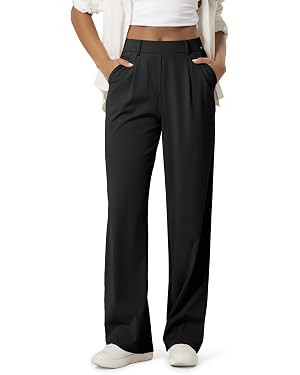 ODODOS Women's High-Rise Wide Leg Trousers, Adjustable Tailored Stretch Work Pants with Pockets, ... | Amazon (US)