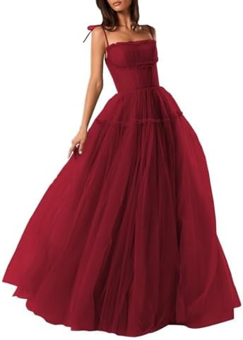Spaghetti Straps Prom Dresses Tulle Long Formal Evening Party Gowns for Women Backless Bridesmaid... | Amazon (US)