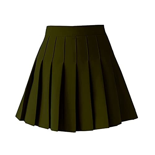 TONCHENGSD Women's High Waist Pleated Mini Skirt(ArmyGreen, XL) | Amazon (US)