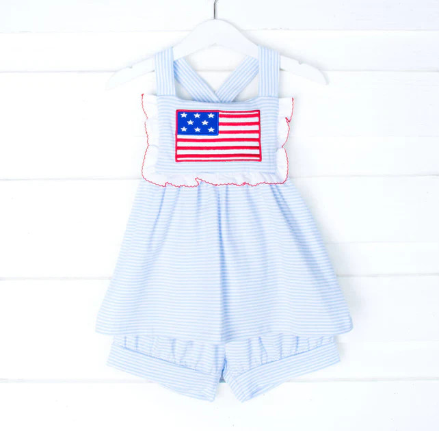 Light Blue Stripe Knit Flag Short Set | Classic Whimsy