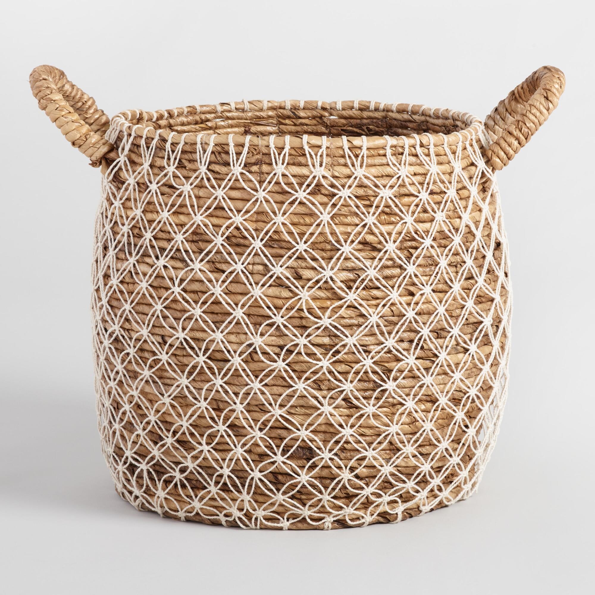 Large Macrame Seagrass Bianca Tote Basket: Natural - Natural Fiber by World Market | World Market