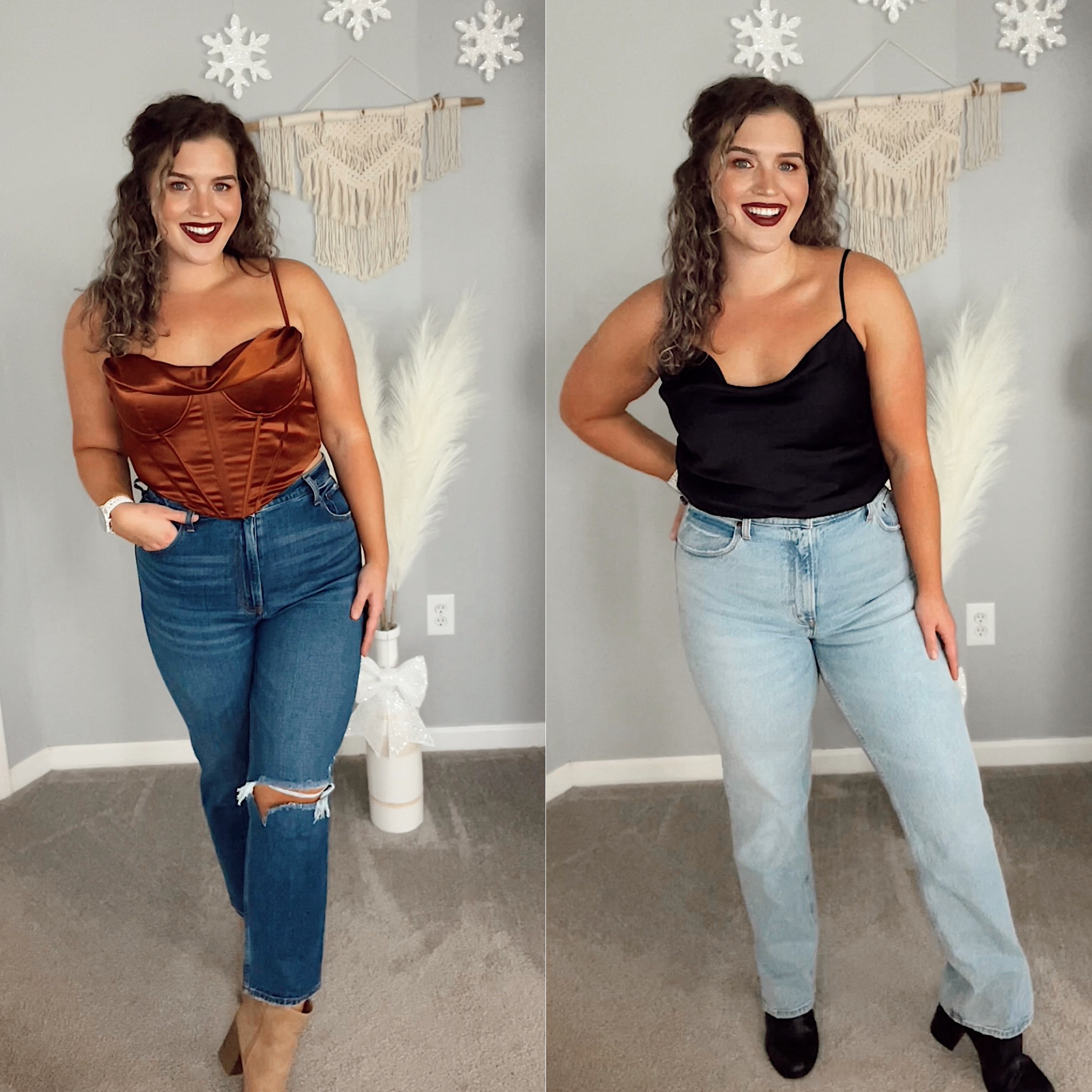 Midsize denim outfit inspo 👖🤍
Abercrombie curve love jeans
Size 31 (12) 
Left top: 12-14
Right top: L 
#midsizeoutfits #fallfashion #denim #jeans #curvydenim #curvelove #outfitideas #styleinspo #ootd #casualoutfits #casualstyle #boots
#booties #everydaystyle #darkjeans #corsettop #lightwashjeans #splithem #cowlneck 

#LTKstyletip #LTKcurves #LTKSeasonal