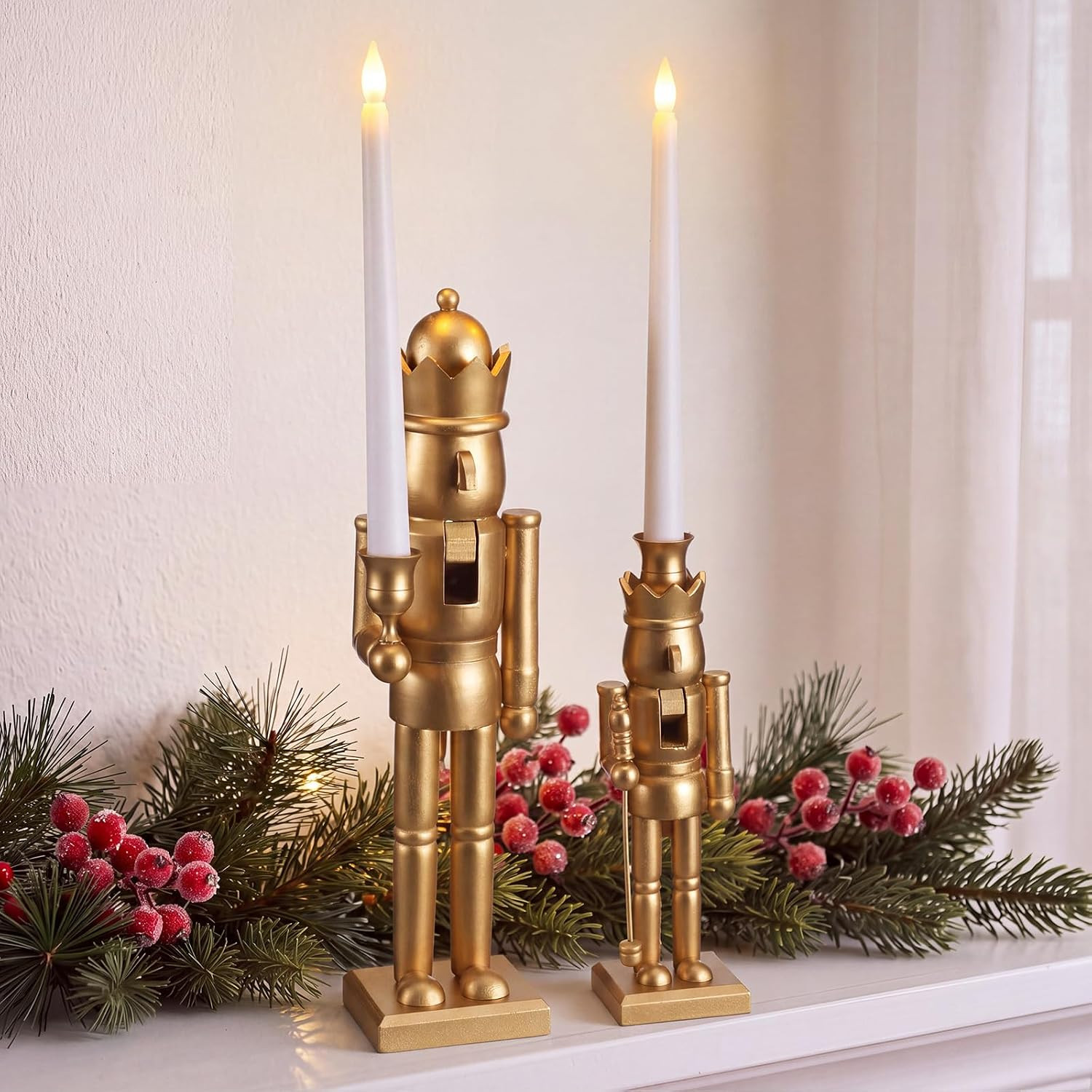 2 Pcs Christmas Nutcracker Candle Holders with 2 LED Flameless Candles | Amazon (US)