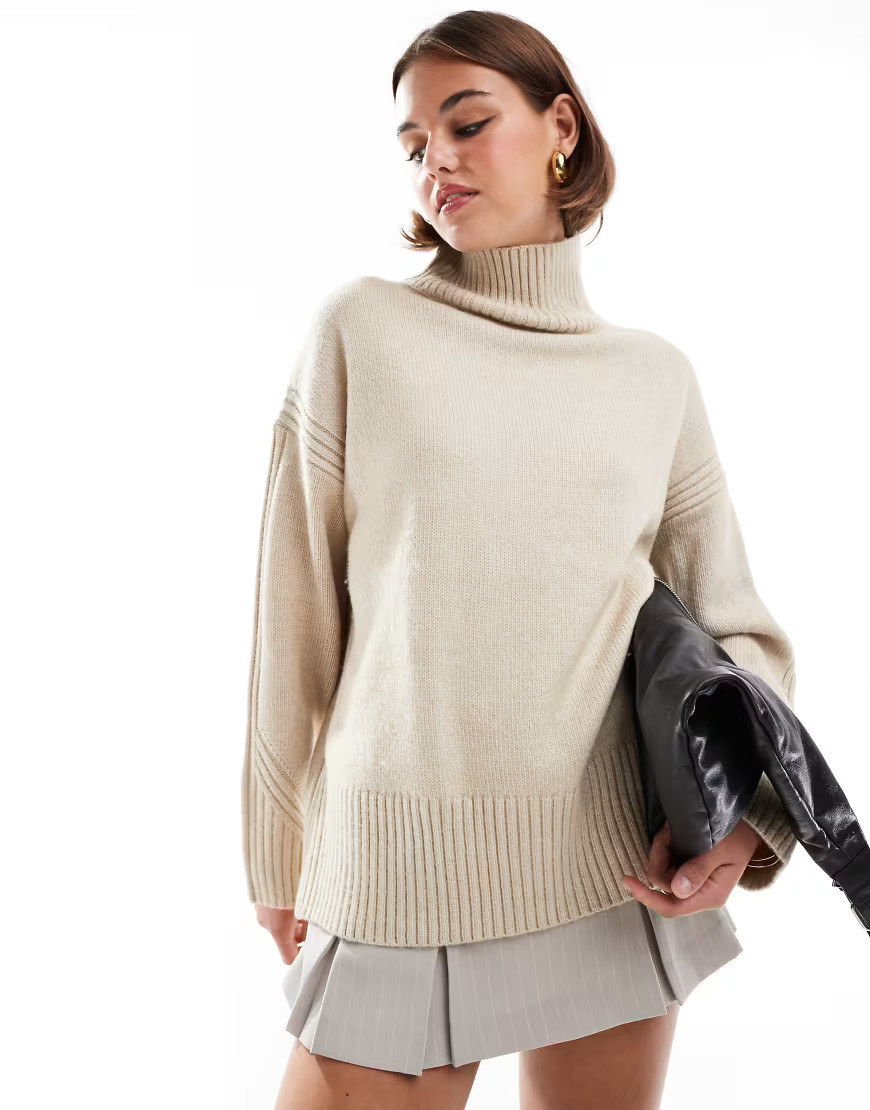 New Look oversized stand neck jumper in cream-White | ASOS (Global)