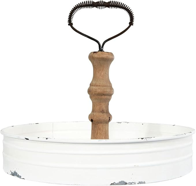 Creative Co-Op Round Metal & Wood Handle Decorative Wood Tray, 12" L x 12" W x 11" H, White | Amazon (US)