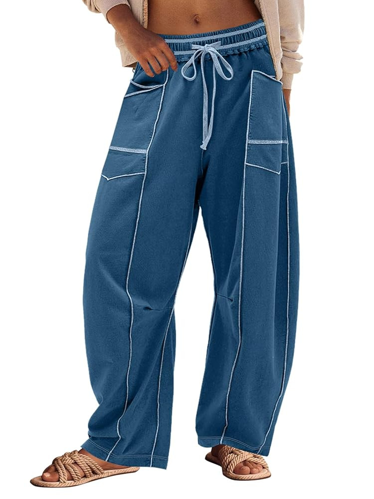 Panadila Womens Barrel Pants Drawstring Wide Leg Sweatpants Baggy Summer Lounge Pants Casual Beac... | Amazon (US)