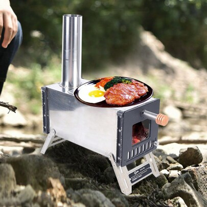 Outdoor Ultra Light Wooden Stove,Multifunctional Camping Tent Heating Stove Chimney,Portable Ventilation Pipe Cooking Stove,Stainless Steel Folding Ga | SHEIN