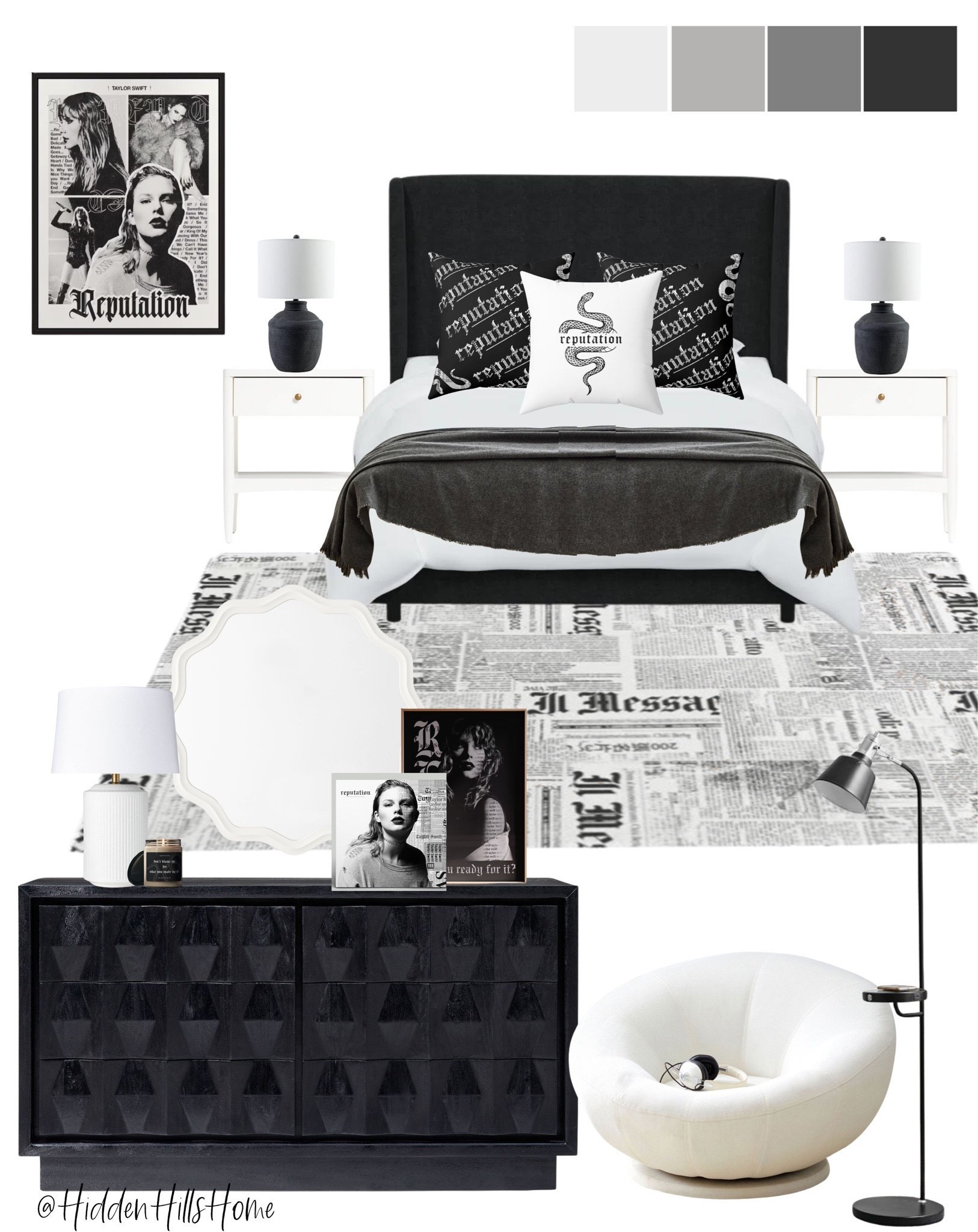 Taylor Swift Reputation themed bedroom, Taylor swift themed girls bedroom decor, girls room decor for the rep era, the eras tour #girlsbedroom

#LTKHome #LTKSaleAlert #LTKKids