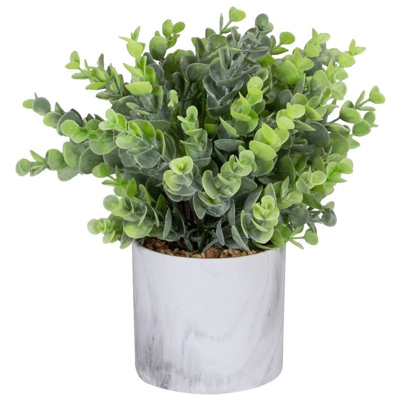 Northlight 9" Green Artificial Eucalyptus in a Marble Style White Pot | Target