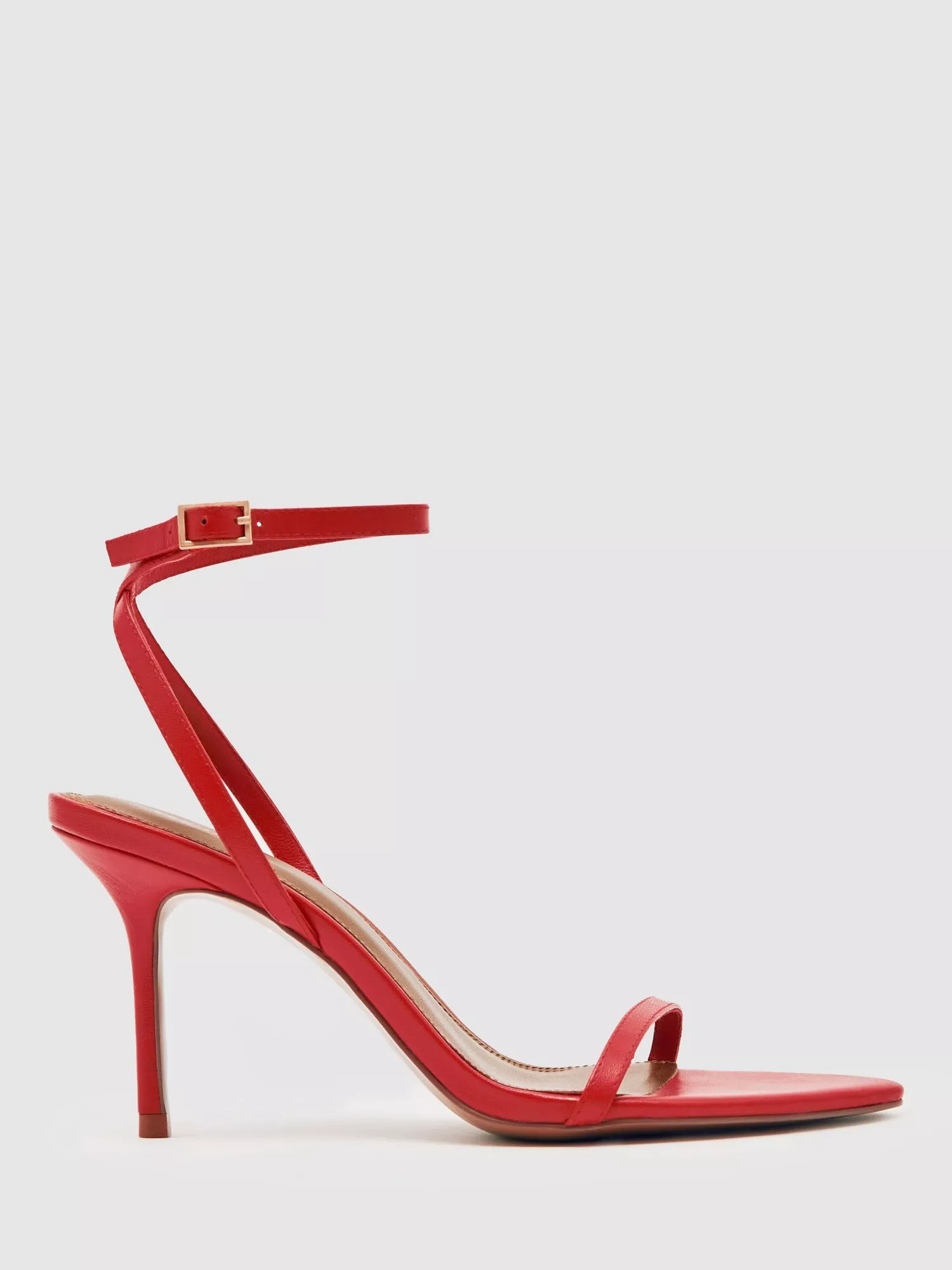 Reiss Leather Strappy Heeled Sandals, Red | John Lewis (UK)