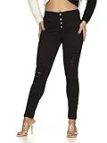 V.I.P.JEANS Women's Juniors Size Ripped Slits Distressed High Waisted Exposed, Black Button, 24 Plus | Amazon (US)