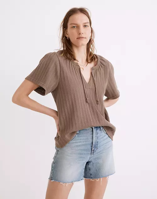 Pointelle Tie-Neck Tunic Top | Madewell