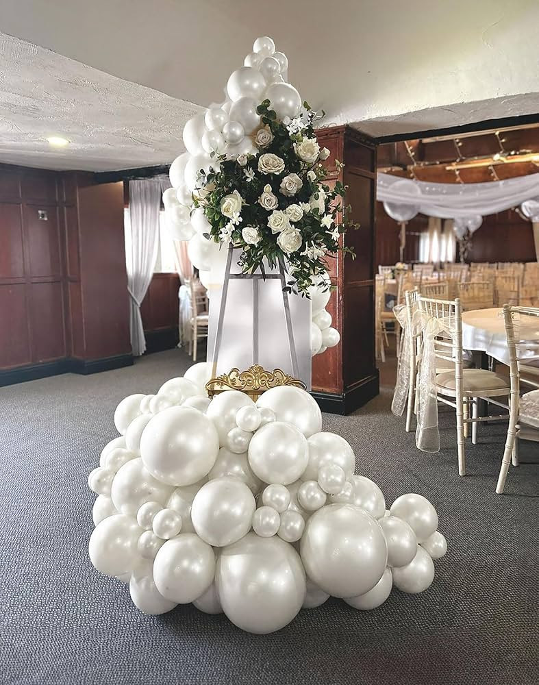 Pearl White Double-Stuffed Balloons different sizes 63 PACK 18/12/10/5 inch Standard White balloo... | Amazon (US)