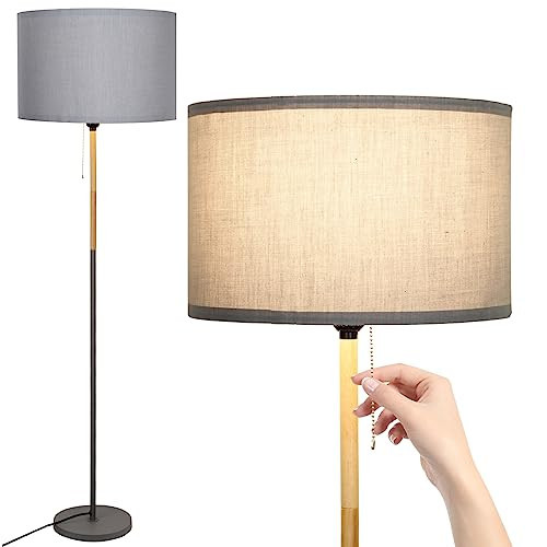 Modern Floor Lamp for Living Room Farmhouse Floor Lamps Pole with Linen Lamp Shade, Standing Tall Floor Lamps for Bedrooms and Office (Grey) | Amazon (US)