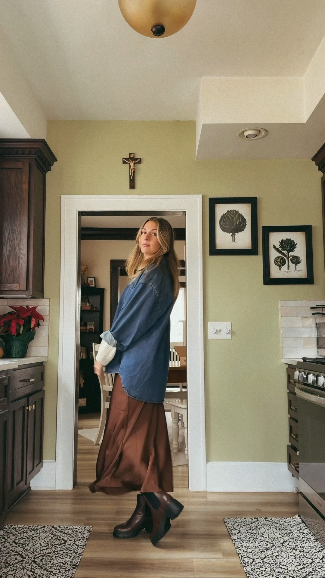 Winter outfit with satin skirt, Chelsea boots, belted sweater, & oversized denim button down 

#LTKFindsUnder50 #LTKSaleAlert #LTKFindsUnder100