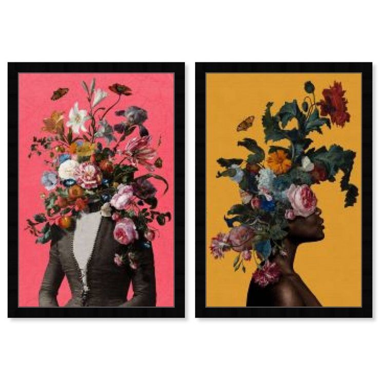 15" x 21" (Set of 2) Floral Portraits Framed Wall Art Prints Yellow - Wynwood Studio | Target