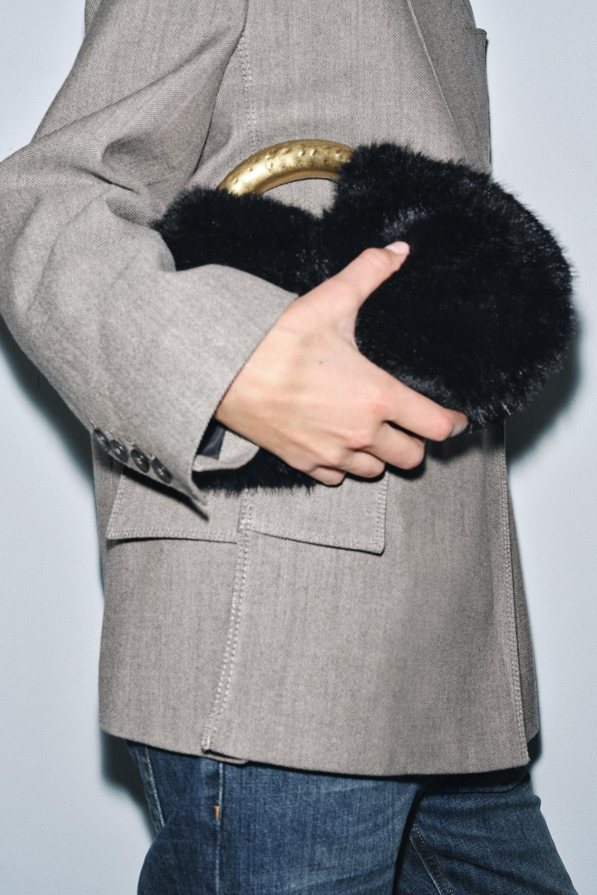 FAUX FUR HANDBAG WITH METAL HANDLE | Zara US