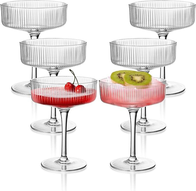 Montex 6 Pcs Coupe Glasses 10 oz, Martini Glasses, Margarita Glasses, Ribbed Glassware, Classic V... | Amazon (US)