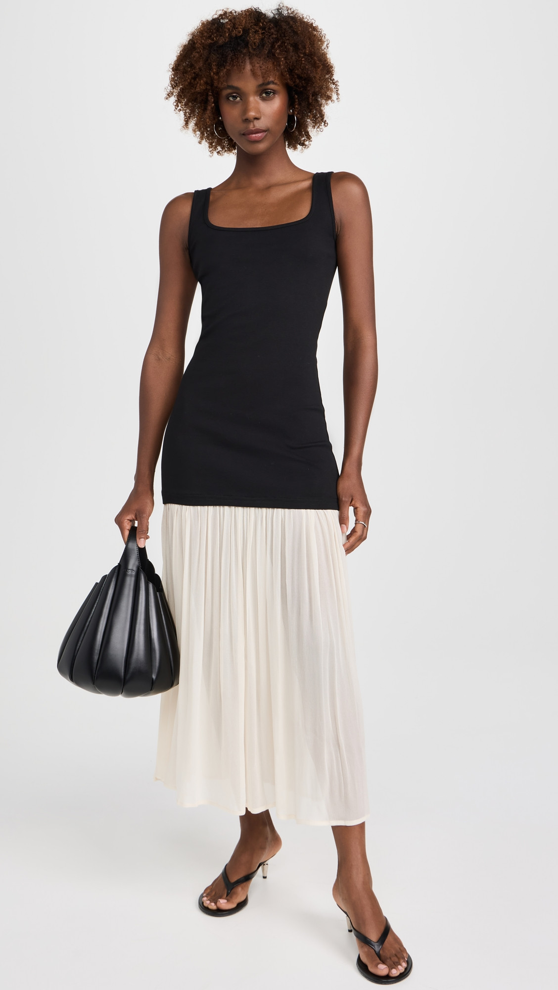 Pixie Market Gia Chiffon Hem Tank Dress Black/White XS | Shopbop
