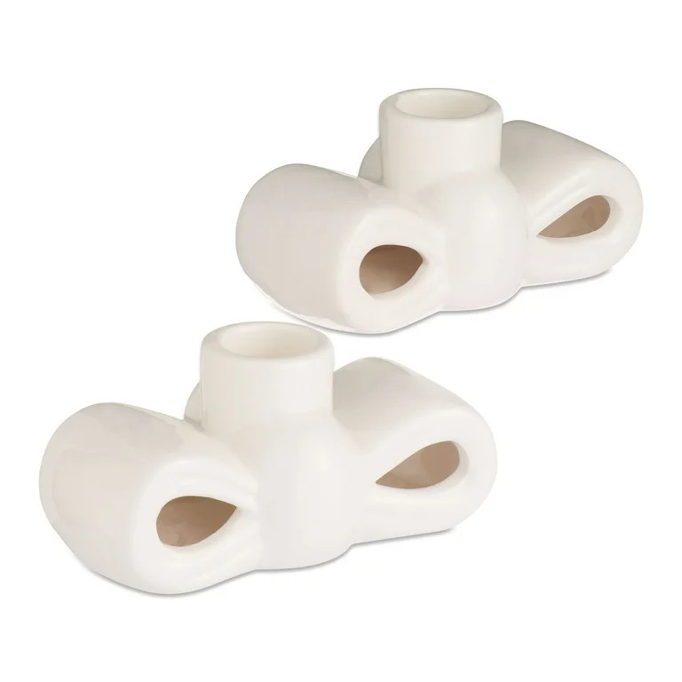Stoneware Bow Valentine's Day Taper Candle Holders, White, 2 Count, by My Texas House | Walmart (US)