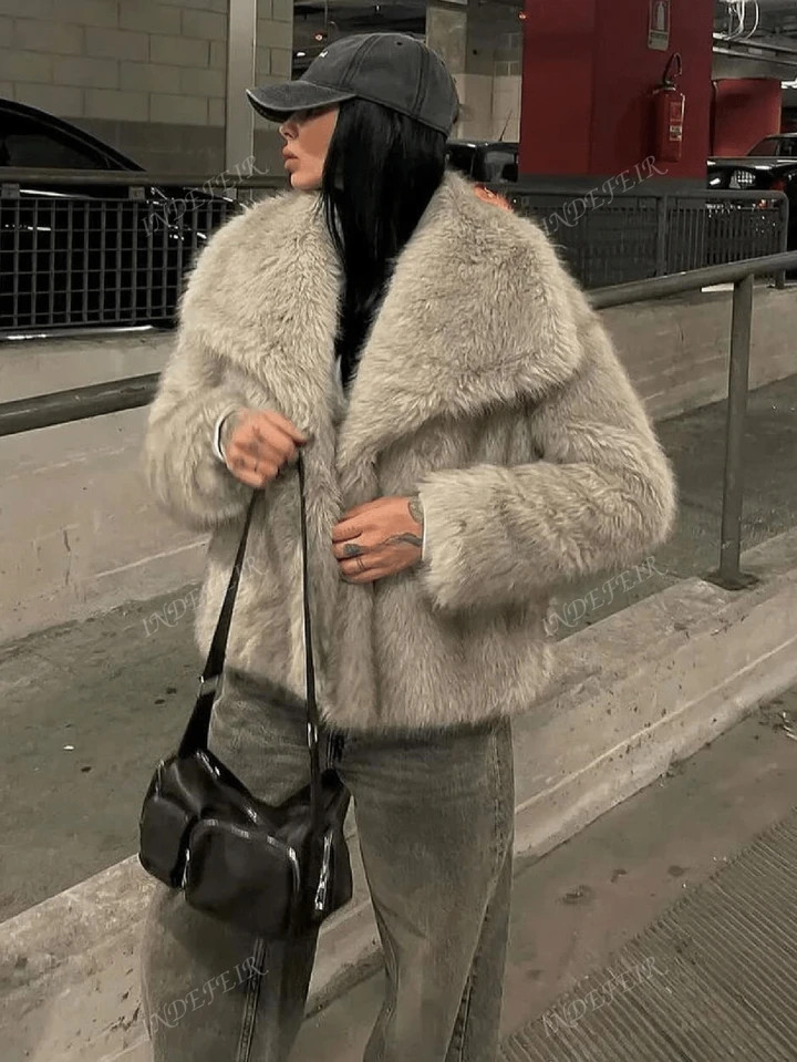 INDEFEIR Autumn/Winter New Thick Faux Fox Fur Collar Knitted Jacket, Chic Mid-Length Fluffy Coat ... | SHEIN