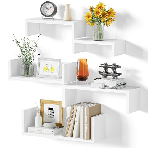 SRIWATANA Floating Shelves for Wall, Wall Shelves for Bathroom, Bedroom, Living Room, Kitchen, Office, Wood Shelves for Home Decor Set of 5 (Washed White) | Amazon (US)