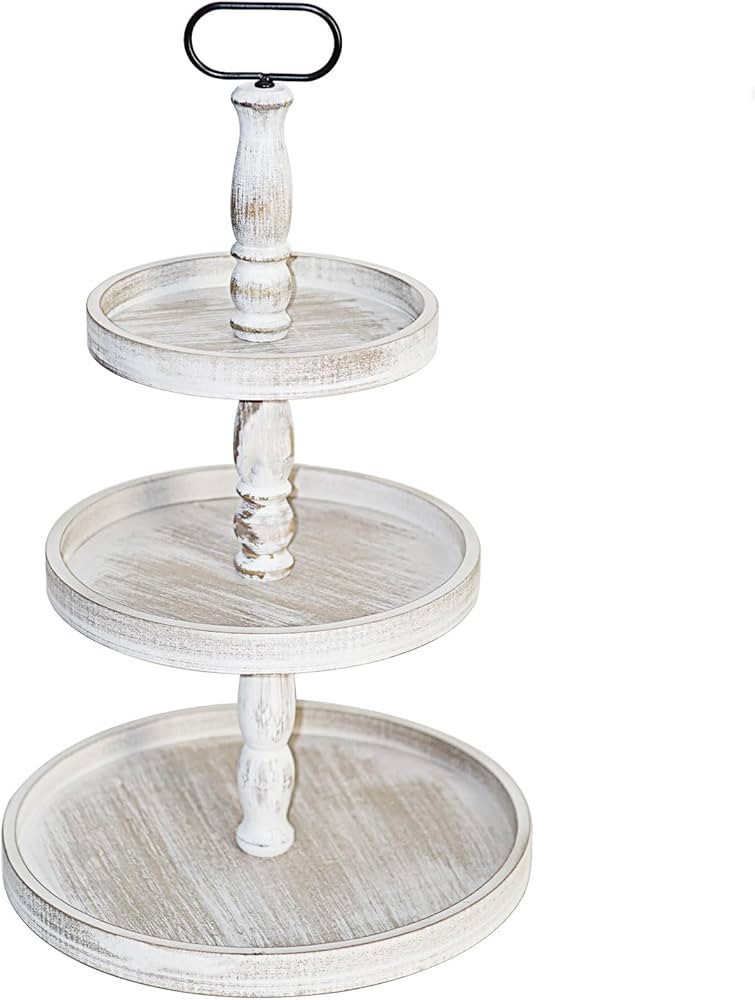 Krismax Decorative Tray - Cupcake Stand Three Tiered Tray Stand, Rustic Round Farmhouse Style Tie... | Amazon (US)