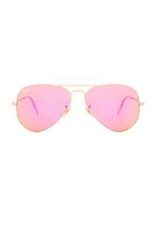 Ray-Ban Aviator Flash Lenses in Gold & Cyclamen Mirror from Revolve.com | Revolve Clothing (Global)
