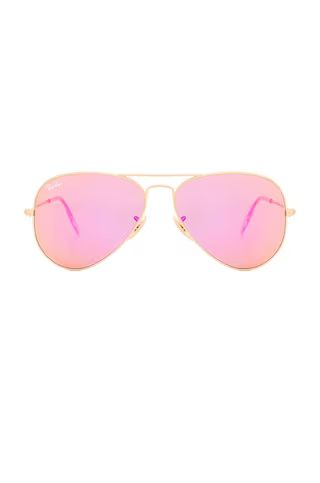 Ray-Ban Aviator Flash Lenses in Gold & Cyclamen Mirror from Revolve.com | Revolve Clothing (Global)